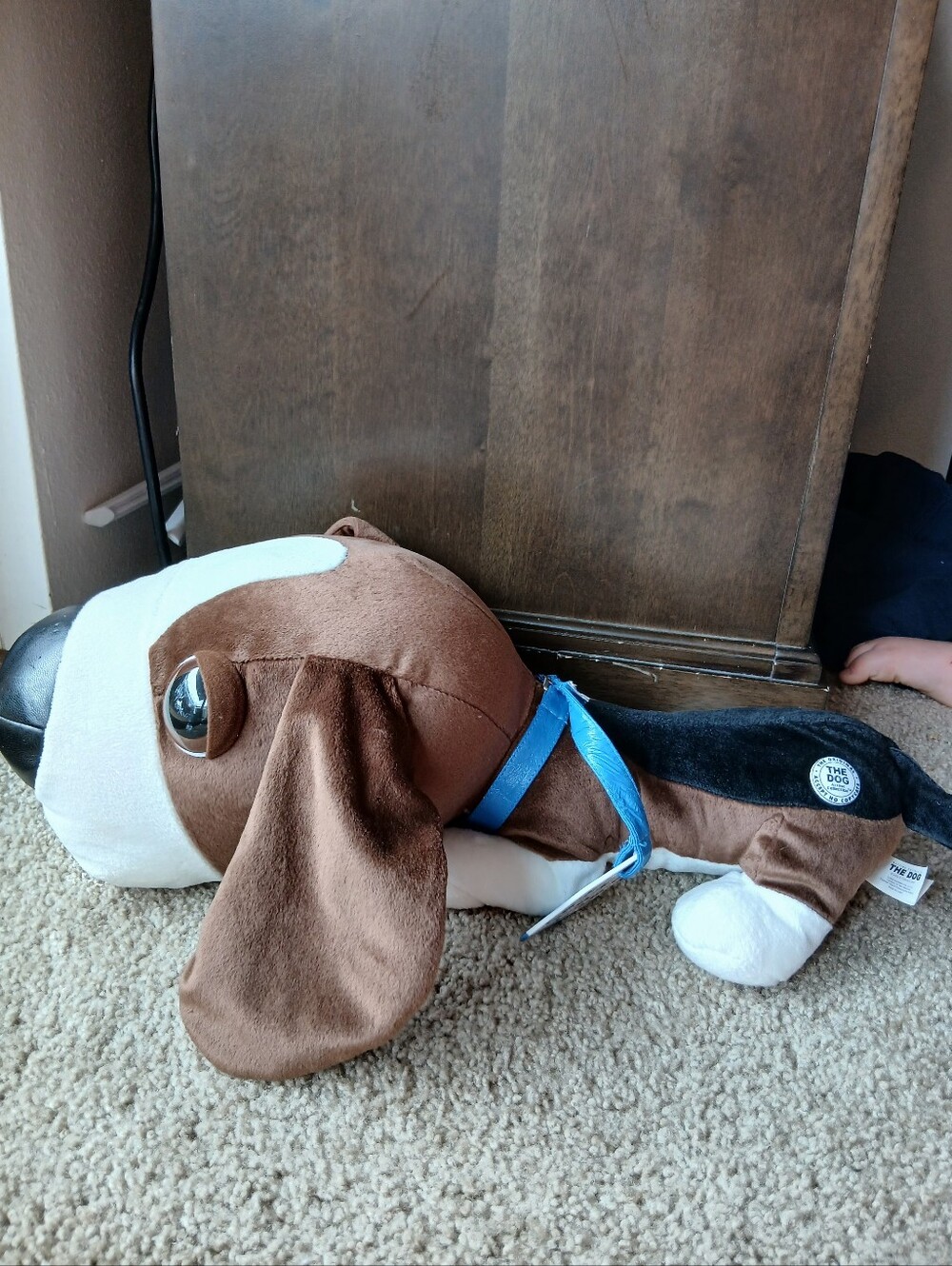 Vintage THE DOG Artistic Plush Brown White Dog Stuffed Animal with Blue Collar